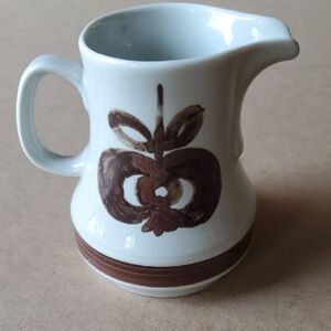 Winterling Rustic White and Brown Ceramic Pitcher with Apple Design RARE